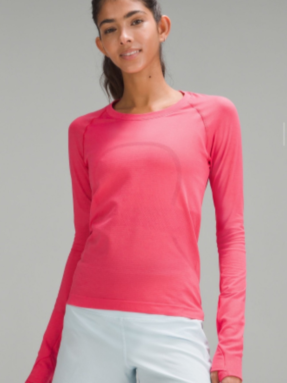 Lululemon Athletica Swiftly Long-Sleeve Race Length Active Top - Pink Lip Gloss